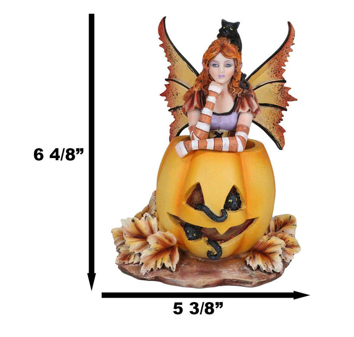 Ebros Gift Amy Brown Halloween Mischief Fairy With Black Cats On Grinning Pumpkin Figurine