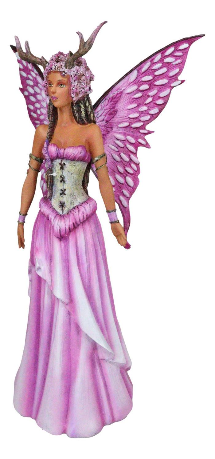 Ebros Gift Amy Brown Pink Butterfly Winged Bloom Tribal Fairy With Stag Antlers Statue