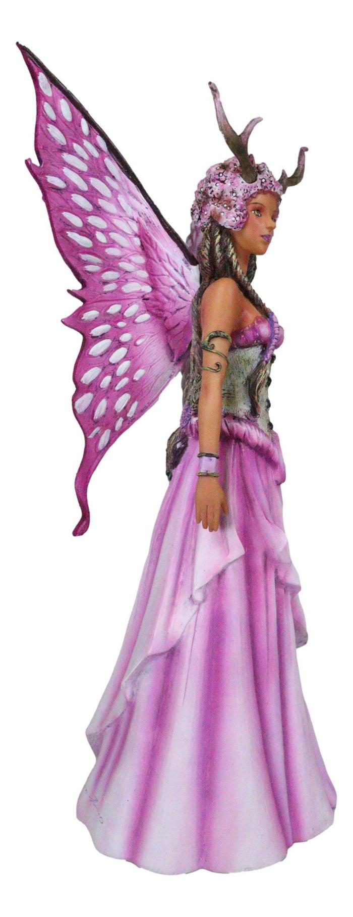 Ebros Gift Amy Brown Pink Butterfly Winged Bloom Tribal Fairy With Stag Antlers Statue