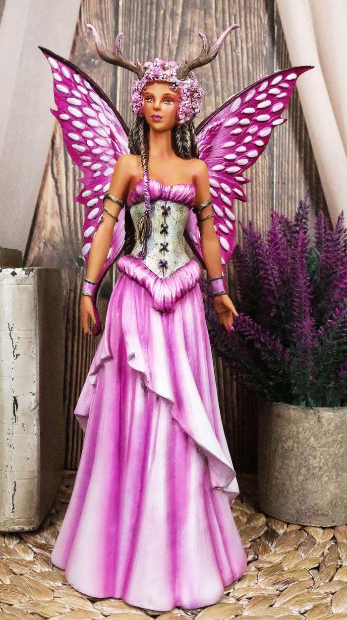 ebros gift Amy Brown Pink Butterfly Winged Bloom Tribal Fairy With Stag Antlers Statue