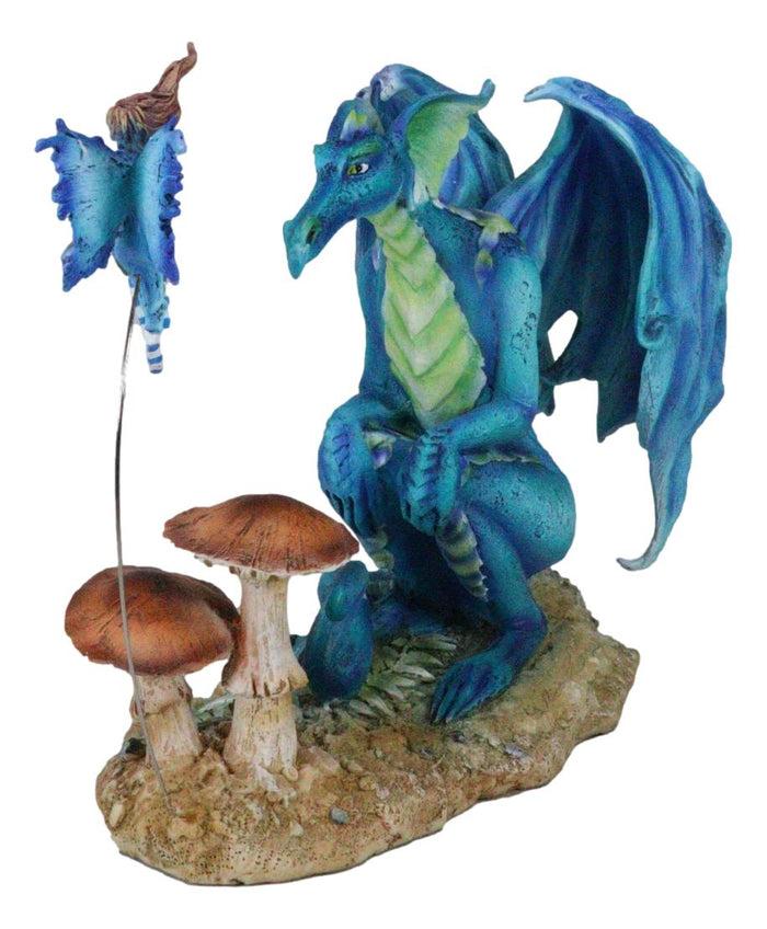 Ebros Gift Amy Brown Strange Encounter Blue Dragon With Toadstool Pixie Fairy Figurine
