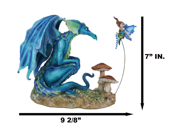 Ebros Gift Amy Brown Strange Encounter Blue Dragon With Toadstool Pixie Fairy Figurine