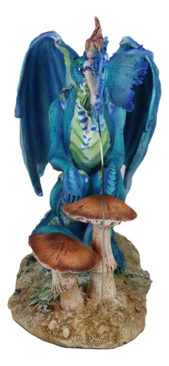 Ebros Gift Amy Brown Strange Encounter Blue Dragon With Toadstool Pixie Fairy Figurine
