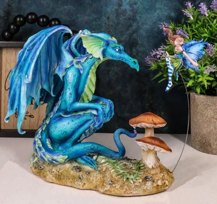 ebros gift Amy Brown Strange Encounter Blue Dragon With Toadstool Pixie Fairy Figurine