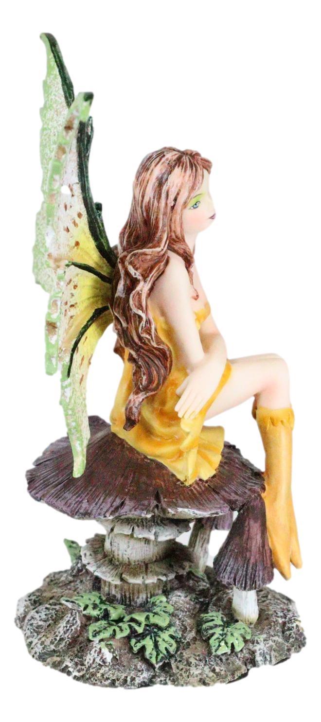Ebros Gift Amy Brown Summer Sunflower Fairy Sitting On Giant Toadstool Mushroom Figurine