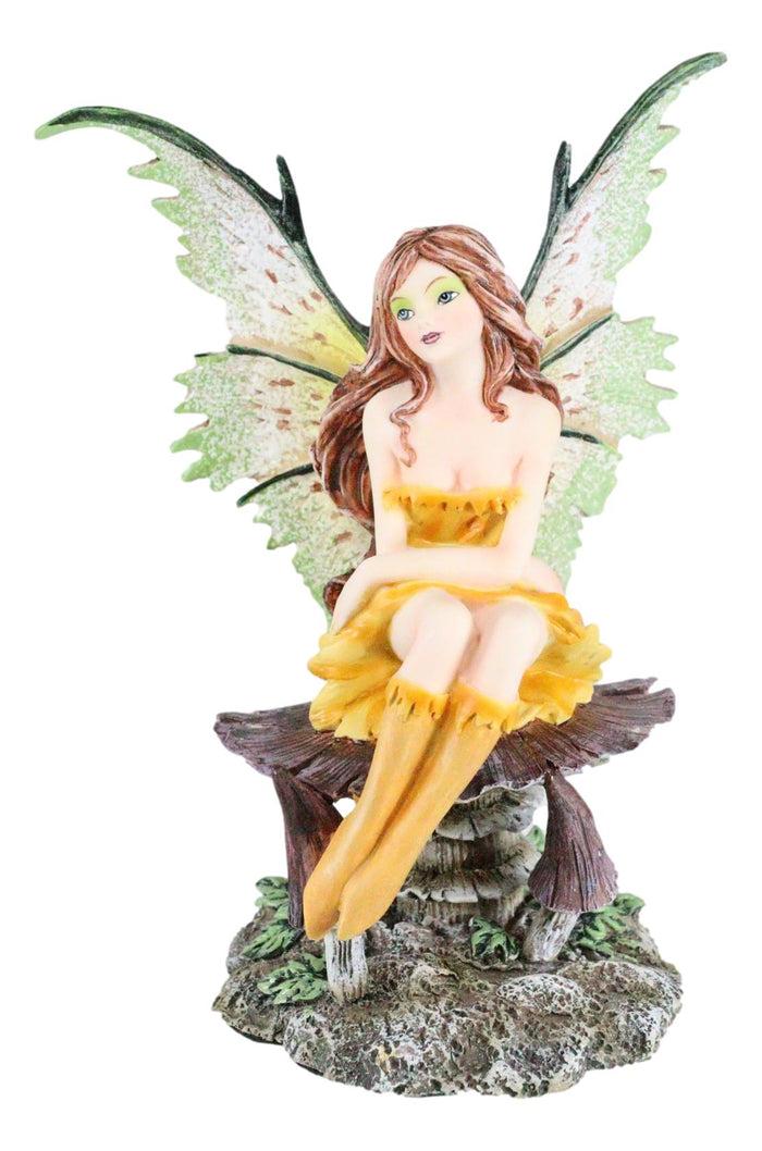 Ebros Gift Amy Brown Summer Sunflower Fairy Sitting On Giant Toadstool Mushroom Figurine