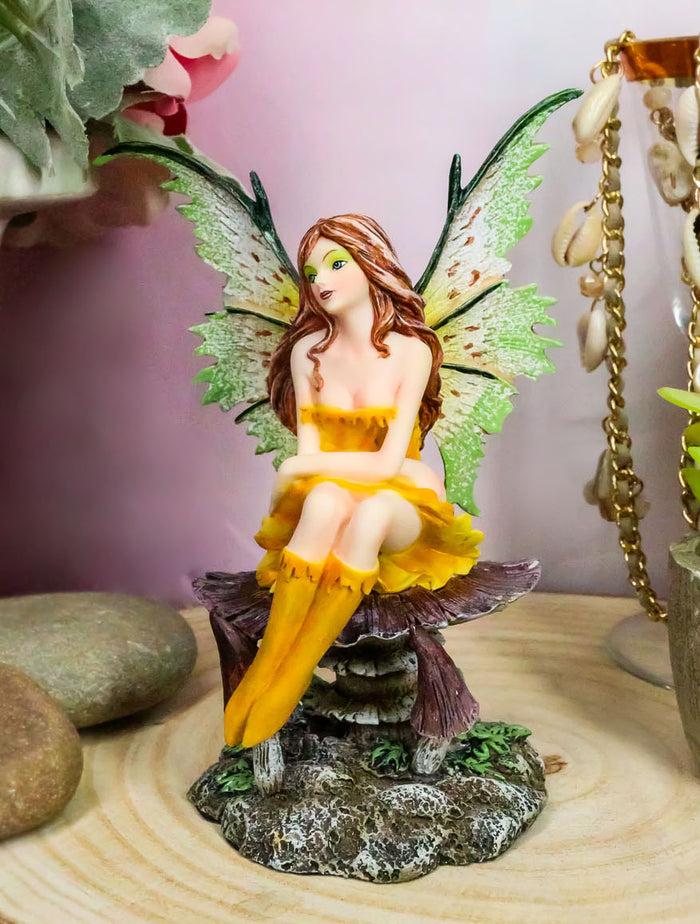 ebros gift Amy Brown Summer Sunflower Fairy Sitting On Giant Toadstool Mushroom Figurine