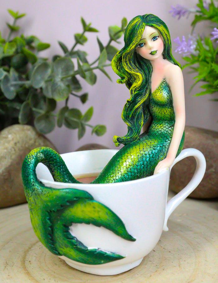 ebros gift Amy Brown Tea Cup Atlantis Princess Green Emerald Mermaid Statue Mermaid Blend