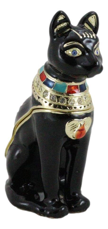 Ebros Gift Ancient Egyptian Bastet Cat Goddess Pewter Austrian Crystals Trinket Jewelry Box