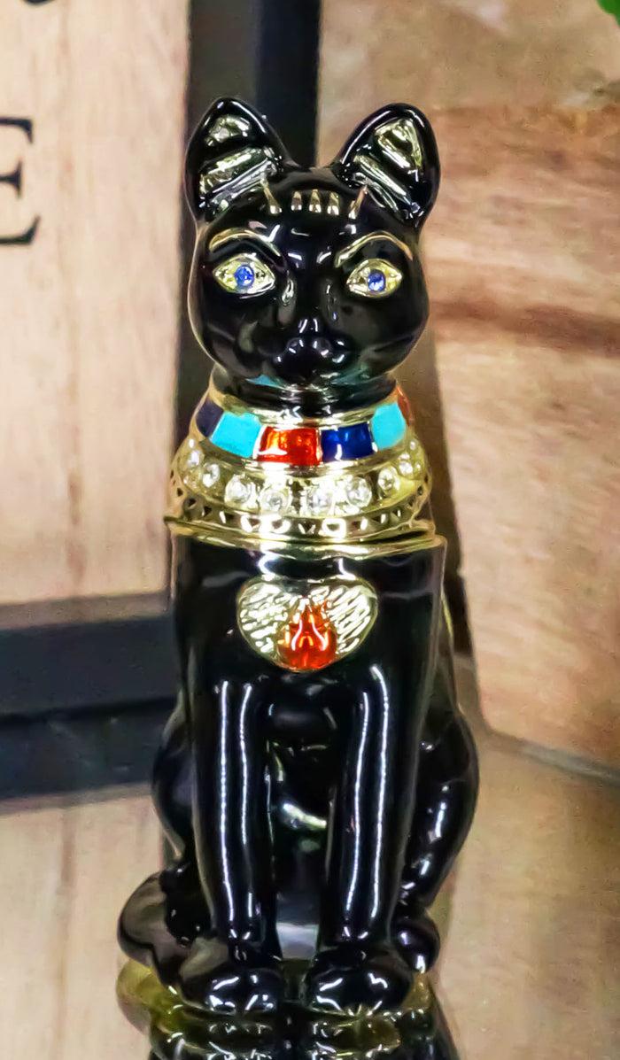 ebros gift Ancient Egyptian Bastet Cat Goddess Pewter Austrian Crystals Trinket Jewelry Box