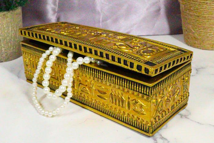 ebros gift Ancient Egyptian Classical Black And Gold Ornate Hieroglyphic Hinged Long Box