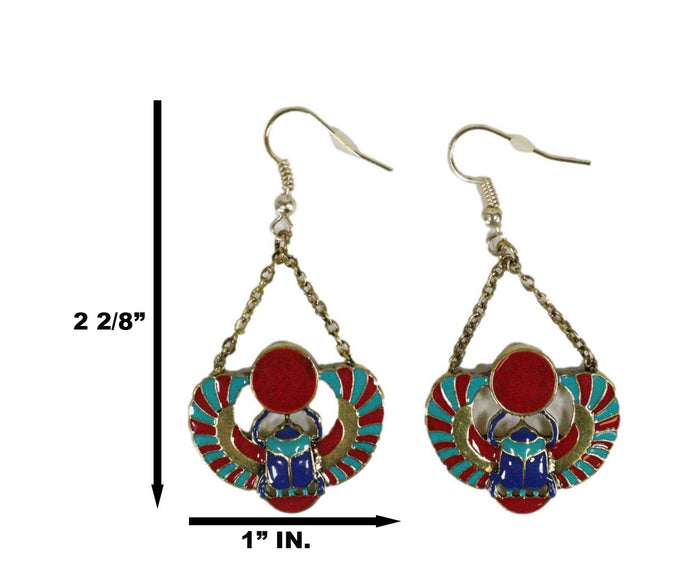 Ebros Gift Ancient Egyptian Deity Winged Scarab Beetle Amulet Dangle Earrings Pair Jewelry