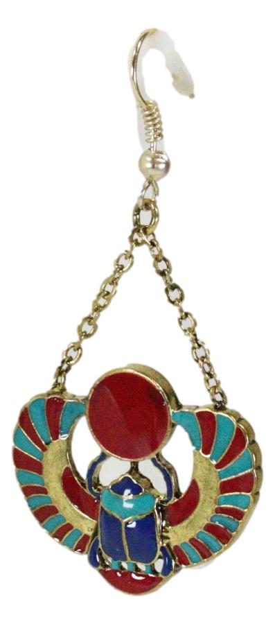 Ebros Gift Ancient Egyptian Deity Winged Scarab Beetle Amulet Dangle Earrings Pair Jewelry