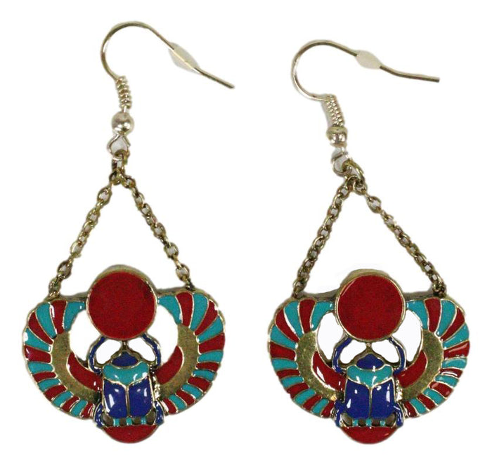 Ebros Gift Ancient Egyptian Deity Winged Scarab Beetle Amulet Dangle Earrings Pair Jewelry