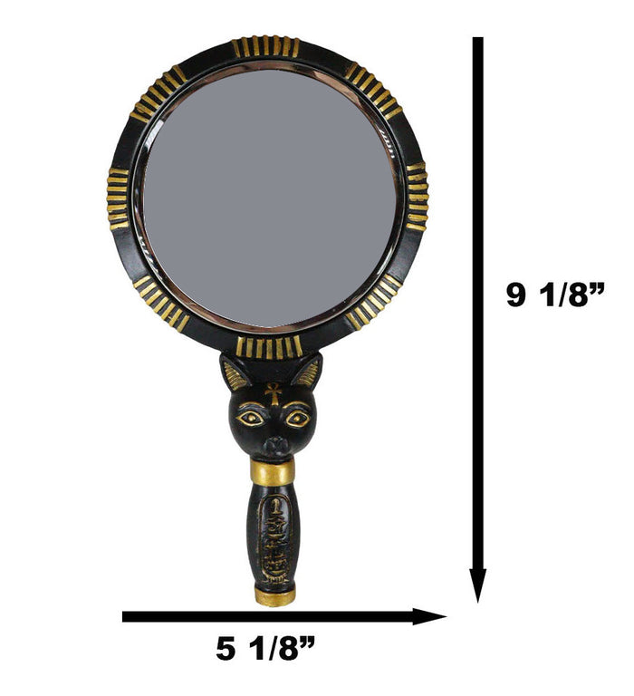 Ebros Gift Ancient Egyptian Hieroglyphs Golden Goddess Bastet Cat Hand Mirror Figurine