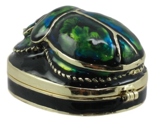 Ebros Gift Ancient Egyptian Pewter Green Scarab Jewelry Box 2.25"Long Symbol Of Rebirth