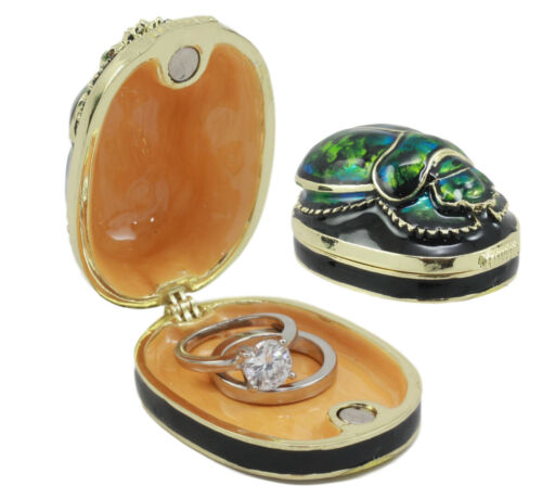Ebros Gift Ancient Egyptian Pewter Green Scarab Jewelry Box 2.25"Long Symbol Of Rebirth