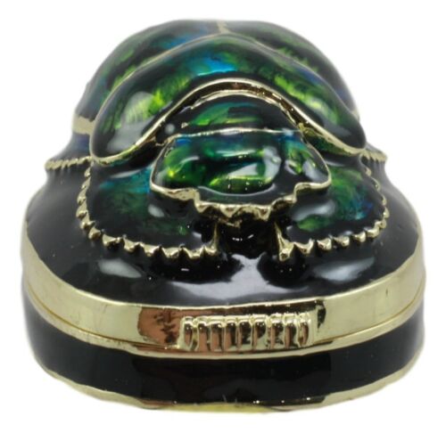 Ebros Gift Ancient Egyptian Pewter Green Scarab Jewelry Box 2.25"Long Symbol Of Rebirth