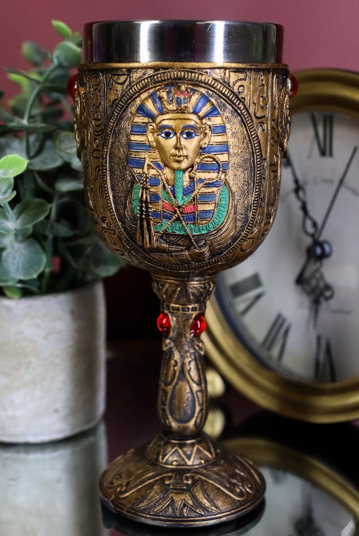 ebros gift Ancient Egyptian Pharaoh King Tut With Scarab Beetle Amulet Wine Goblet Chalice