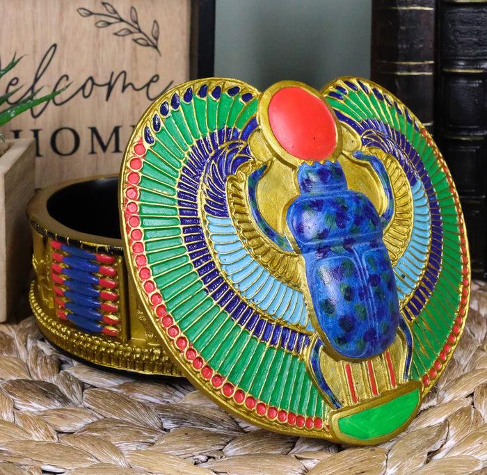 ebros gift Ancient Egyptian Winged Scarab Beetle Colorful Decorative Trinket Jewelry Box