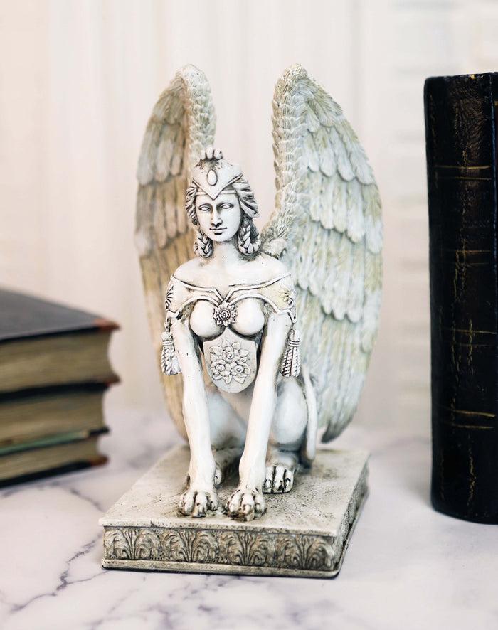 ebros gift Ancient Greek Greco Roman Guardian Winged Lion Female Sphinx Resin Statue 8"H