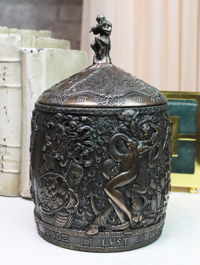 ebros gift Ancient Greek Pandora's Box With Pan Playing Flute Decorative Jewelry Box Decor