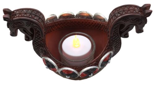 Ebros Gift Ancient Viking Longship Candle Holder Figurine Nordic Viking Age Tea Light Decor