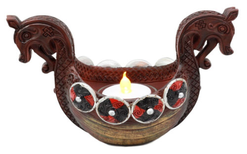 ebros gift Ancient Viking Longship Candle Holder Figurine Nordic Viking Age Tea Light Decor