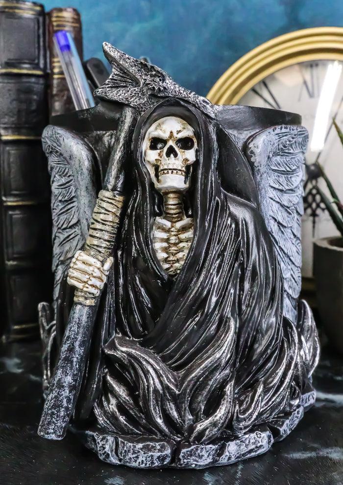 ebros gift Ange Winged Grim Reaper With Scythe Pen Stationery Make Up Brush Holder Figurine