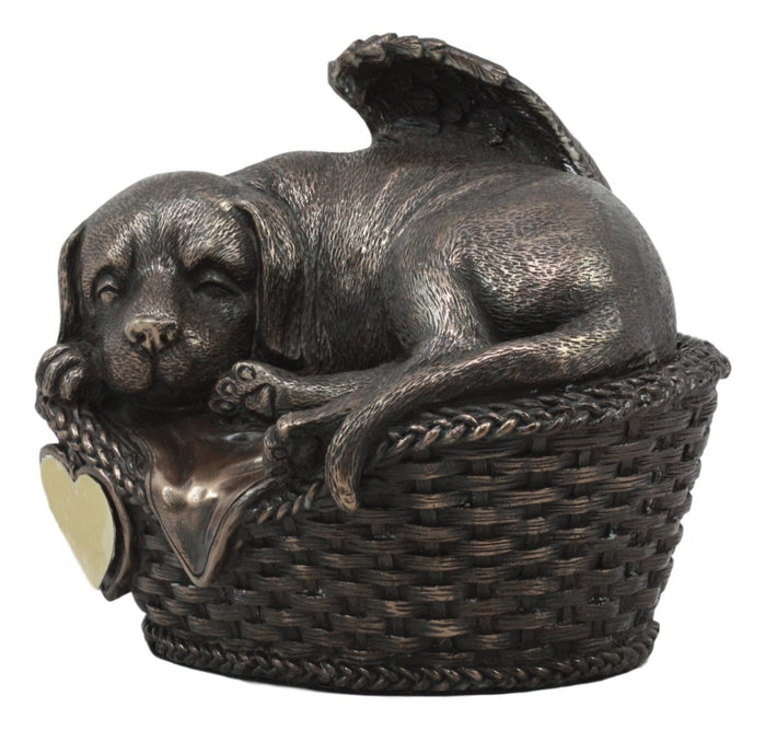 Ebros Gift Angel Labrador Dog Sleeping In Wicker Basket Cremation Urn Pet Memorial Statue