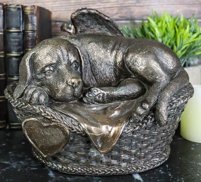 ebros gift Angel Labrador Dog Sleeping In Wicker Basket Cremation Urn Pet Memorial Statue