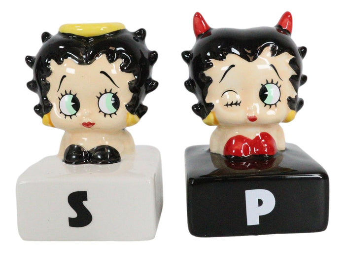 Ebros Gift Angel Or Devil Betty Boop With Halo And Horns Ceramic Salt And Pepper Shakers