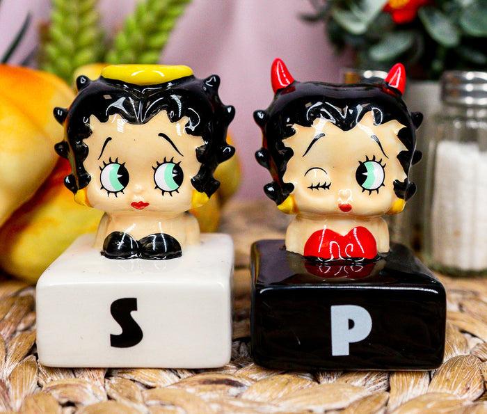 ebros gift Angel Or Devil Betty Boop With Halo And Horns Ceramic Salt And Pepper Shakers