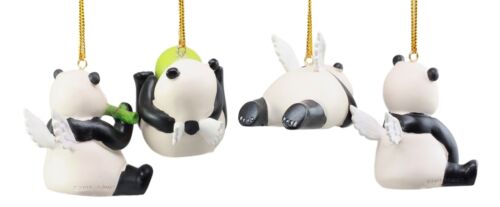 Ebros Gift Angel Winged Flying Pandas Hanging Ornament Set Of 4 Resin Decor Figurines