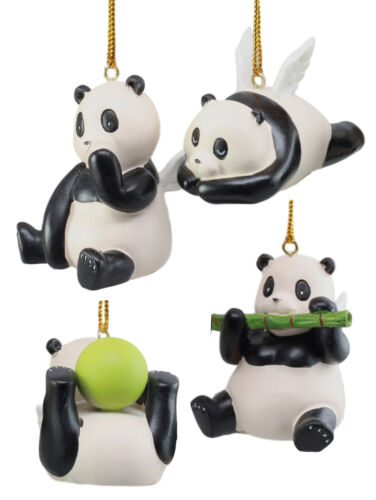 ebros gift Angel Winged Flying Pandas Hanging Ornament Set of 4 Resin Decor Figurines