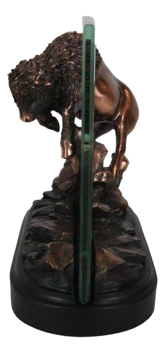 Ebros Gift Angry Native American Bison Buffalo Bronzed Figurine With 6X4 Glass Photo Frame