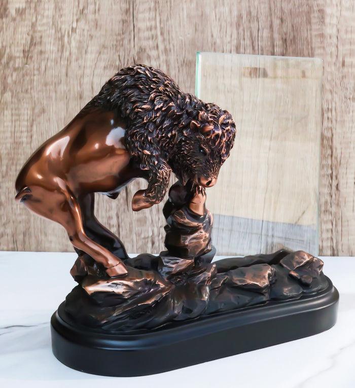 ebros gift Angry Native American Bison Buffalo Bronzed Figurine With 6X4 Glass Photo Frame