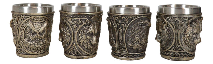 Ebros Gift Animal Spirit Bald Eagle Owl Black Bear And Gray Wolf 2-Ounce Shot Glasses Set
