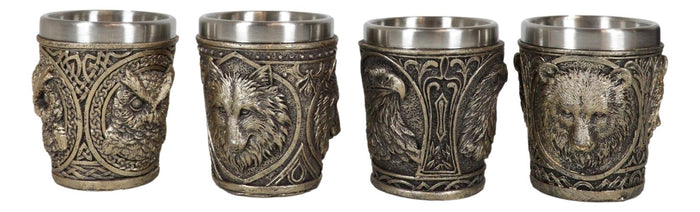 Ebros Gift Animal Spirit Bald Eagle Owl Black Bear And Gray Wolf 2-Ounce Shot Glasses Set