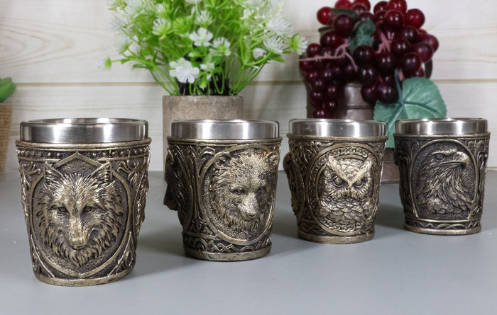 ebros gift Animal Spirit Bald Eagle Owl Black Bear And Gray Wolf 2-Ounce Shot Glasses Set