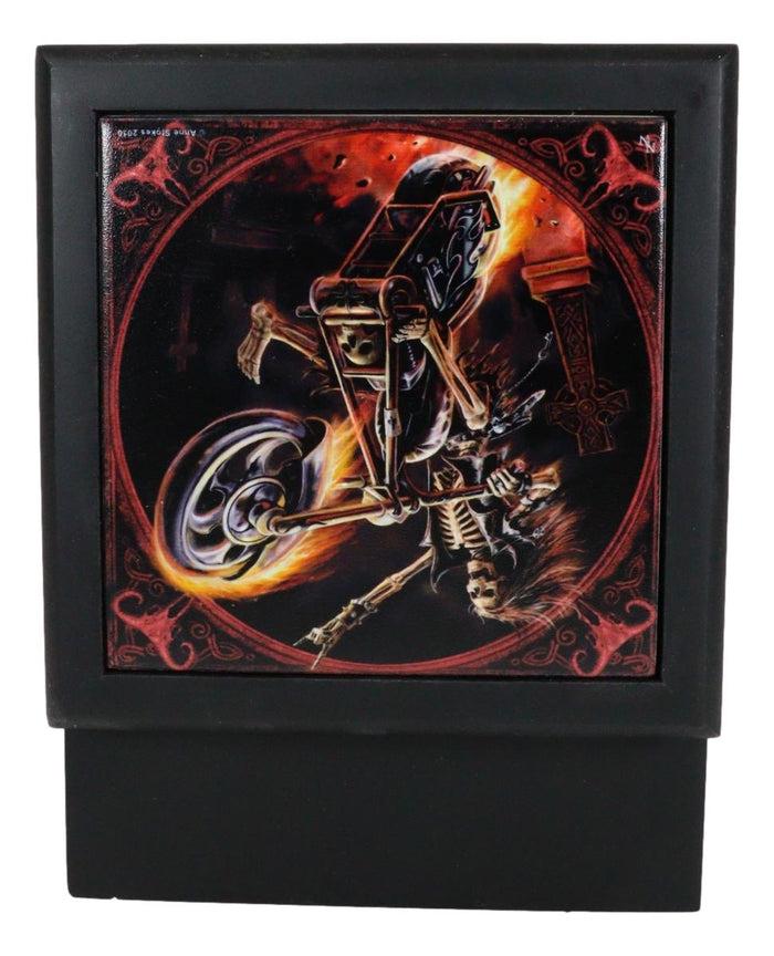 Ebros Gift Anne Stokes Gothic Ghost Hell Rider Biker Art Tile Wooden Decorative Jewelry Box