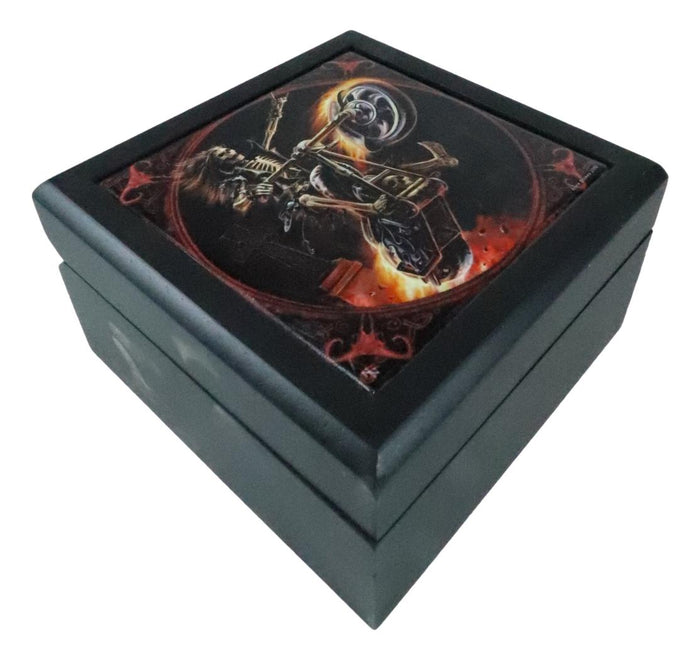 Ebros Gift Anne Stokes Gothic Ghost Hell Rider Biker Art Tile Wooden Decorative Jewelry Box