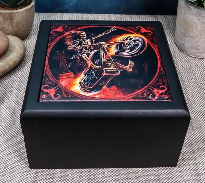 ebros gift Anne Stokes Gothic Ghost Hell Rider Biker Art Tile Wooden Decorative Jewelry Box