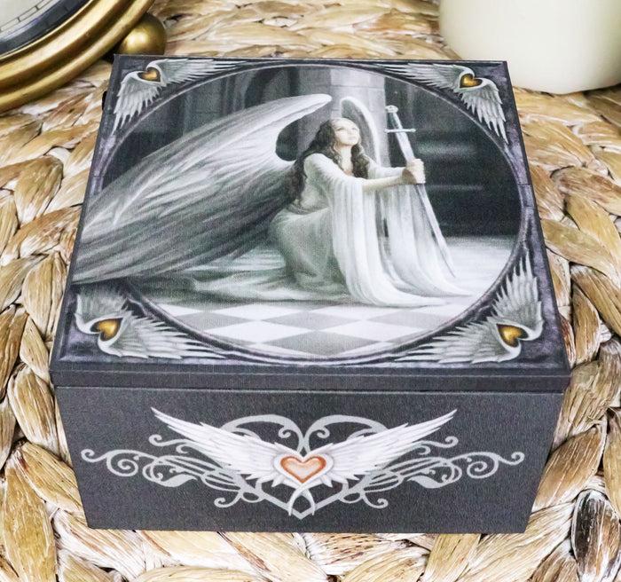 ebros gift Anne Stokes Prayer Angel Blessings With Excalibur Sword Decorative Jewelry Box With Mirror
