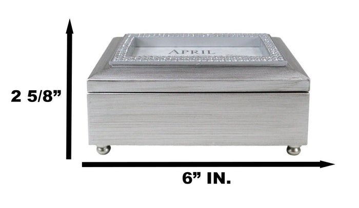 Ebros Gift April Cubic Zirconia Elegance Love Birthstones Silver Tone Musical Trinket Box