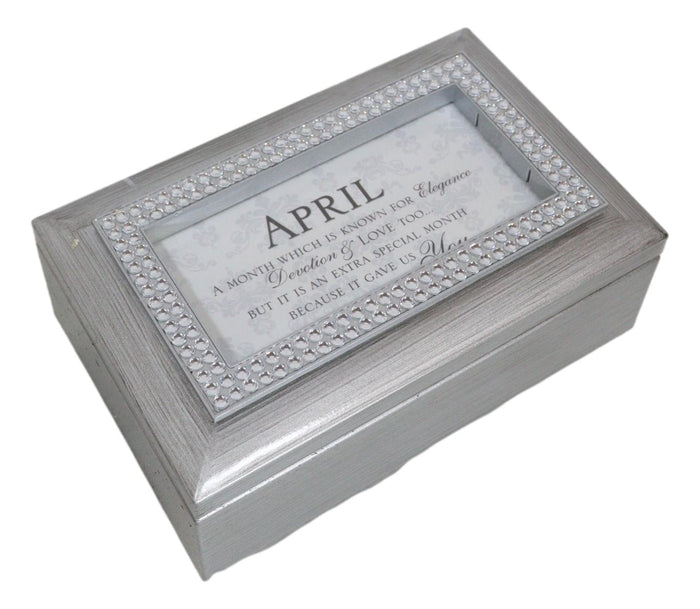 Ebros Gift April Cubic Zirconia Elegance Love Birthstones Silver Tone Musical Trinket Box