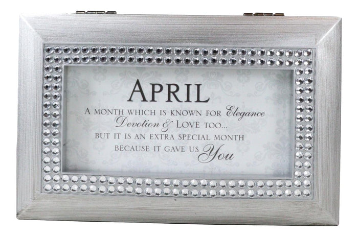 Ebros Gift April Cubic Zirconia Elegance Love Birthstones Silver Tone Musical Trinket Box