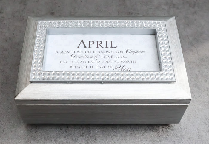 ebros gift April Cubic Zirconia Elegance Love Birthstones Silver Tone Musical Trinket Box
