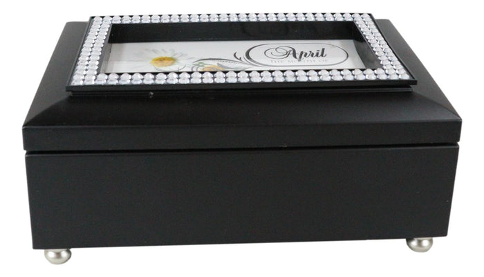 Ebros Gift April Month Diamond Birthstone Elegance And Devotion Black Musical Trinket Box