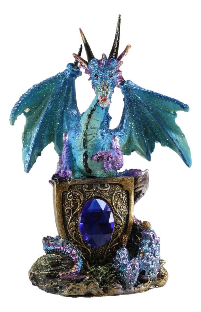 Ebros Gift Aqua Azure Dragon Guarding Blue Saphire Ancient Relic Stone Figurine Collectible